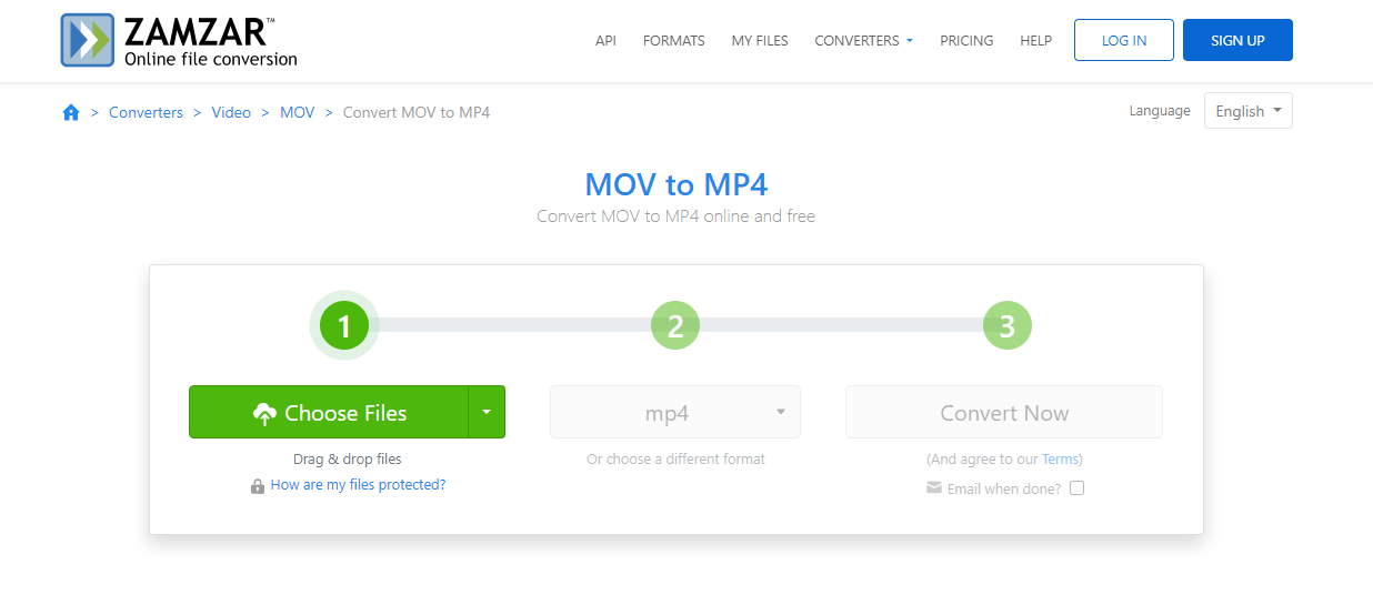 Zamzar - Convertisseur MOV en MP4