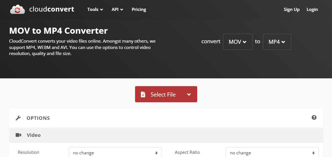 CloudConvert - MOV en MP4