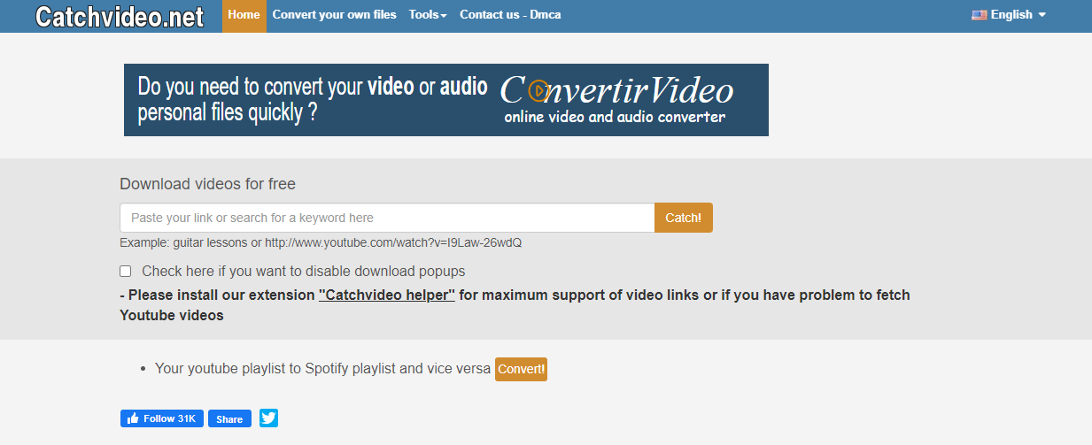 Catchvideo.net para Conversor e Downloader de YouTube para FLAC