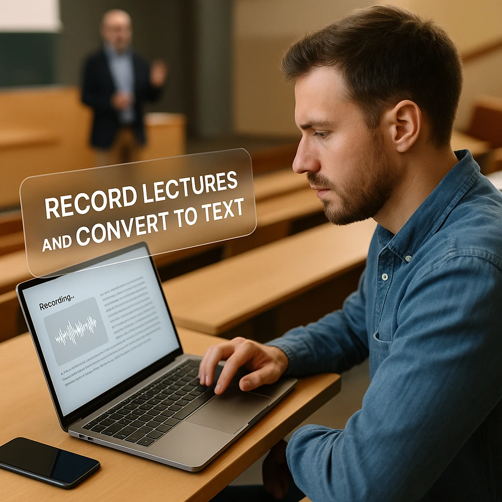 Student reviewing AI-generated lecture notes on tablet